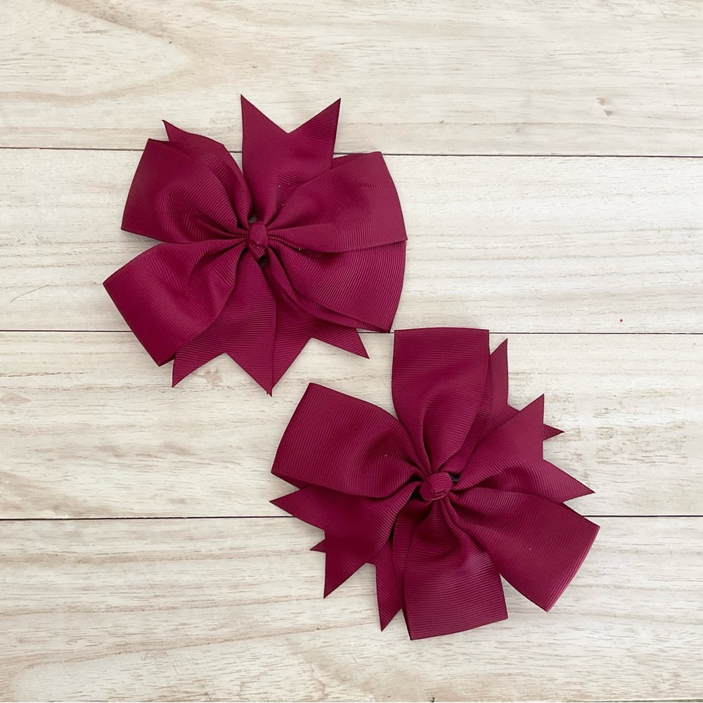 Girls Burgundy Hair Bow Set